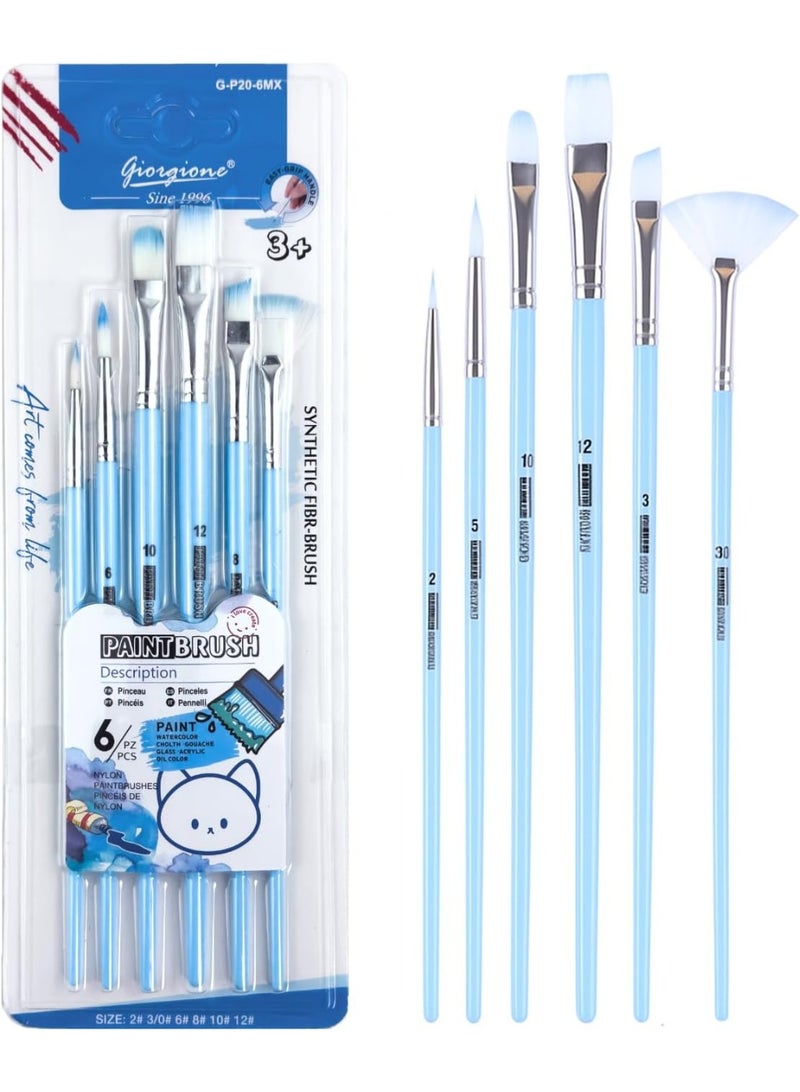 Giorgione Paint Brush Set - Set Of 6 Piece, Multi-Shape Brushes, For Acrylic, Watercolor, Oil & Canvas Painting, For Artists, Kids & Beginners (Baby Blue) - Image 1